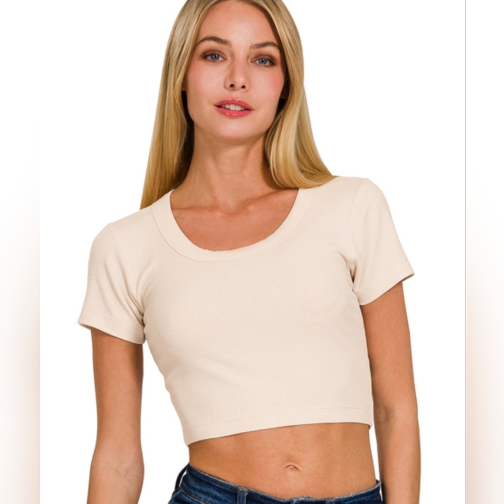 💥NEW Zenana Ribbed Crop Tee ~ Sand Beige ~ Sm, Med & Lg Available